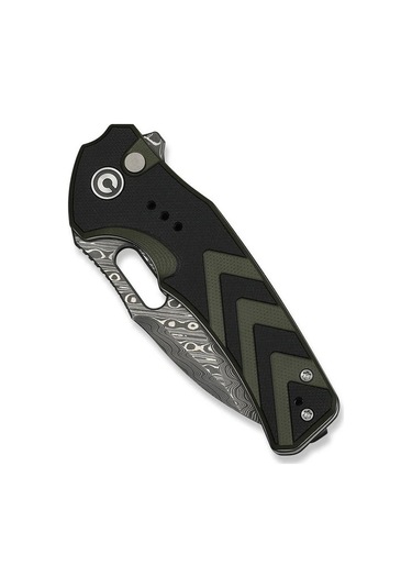 Civivi Vexron Milled Black & Green G10 Handle Damascus Blade Kamp Çakı Siyah - Yeşil