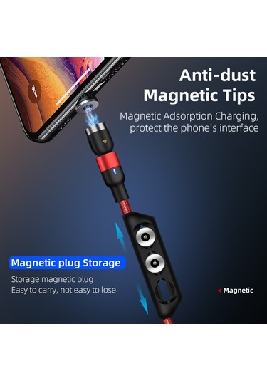 2m 2a Çıkış 3'ü 1 Arada Usb - 8 Pin Usb-c / Type-c Mikro Usb Naylon Örgülü Döndürmeli Manyetik Şarj Kablosu Mor