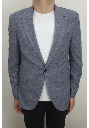 Moda Dmctekstil Erkek Kırçıllı İtalyan Kesim Dar Kalıp Tek Düğme Çift Yırtmaçlı Blazer Ceket Lacivert