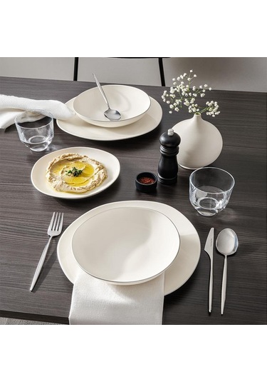 Kütahya Porselen Bone Soho 24 Parça Mat Platin Yemek Takımı