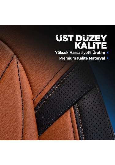 Panda Pars Serisi Deri Oto Koltuk Kılıfı - Taba - Siyah