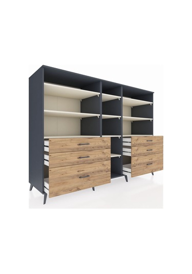 Kronos Dolap 10 Raflı 6 Çekmeceli 220x59x163 Antrasit-aytaşı/çam Antrasit-aytaşı/çam