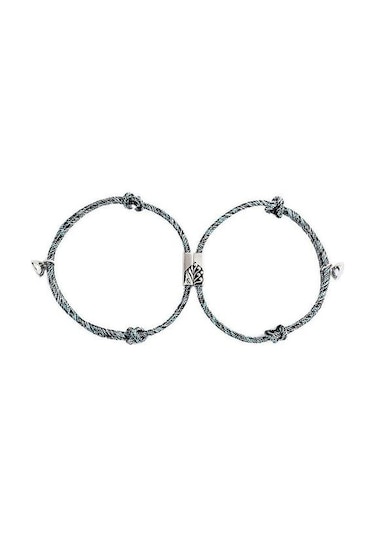 Dostluk Halat Örgülü Mesafe Çift Manyetik Bilezik 2 Adet Altın - Bej