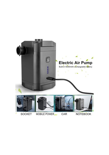 Ximistore9 Siyah Taşınabilir Elektrikli Havalandırıcı, 280l/dk Akış Hızı, 5000mah Pil, 3 Uç, Doldurma/boşaltma, Pil Göstergesi Abs Malzeme