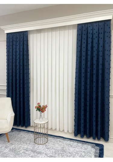 Brillant Carla Puffy Püsküllü Perde İstenilen Tüm Ölçülerde Lacivert Lacivert