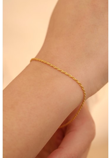 14 Ayar Altın Ince Halat Zincir Bileklik Sarı Altın