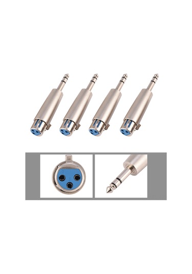 Lemestar 4 Adet 3-pin Xlr Dişi - Stereo 6.35mm 1/4" Adaptörü: Çinko Alyüminyum Kasa, Yüksek İletkenlik, Dayanıklı, Mikrofon/mikser Uyumlu
