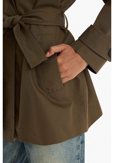 Defacto Regular Fit Kapüşonlu Kemerli Trençkot E8582ax25aukh402 Haki