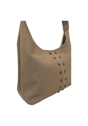 Kadın Zımba Detaylı Süet El Ve Omuz Çantası - Vizon Vizon