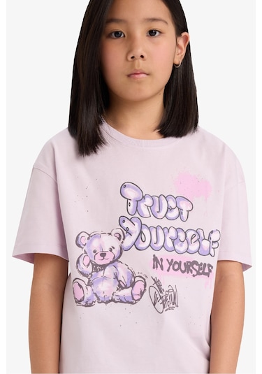 Defacto Kız Çocuk Relax Fit Bisiklet Yaka Baskılı Kısa Kollu Tişört E0353a825smpn425 Pembe