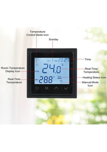 Yaozixa 1828b Siyah Akıllı Panelli Termostat, Led Dokunmatik Ekran, Ntc Sensörlü, Ev Radyant Isı Kontrolü, Zemin Isıtıcı Regülatörü