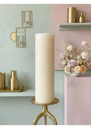 Dev Mum 10 Çap X 40 Cm Silindir Parafin Mum Uzun Süre Yanan Vanilya Kokulu Aromaterapi Mum Beyaz