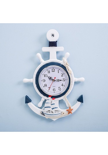 Suofeng Deniz Stili Mavi Beyaz Gemi Direnci Dekoratif Duvar Saati - Denizcilik Temalı Zaman Gösterici Çok Renki