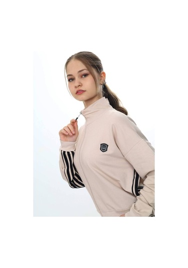 Kız Çocuk %100 Pamuk Oversize Alt&üst Uzun Kol Eşofman Takımı-183-eşt-0023 Bej