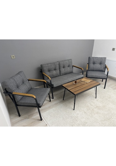 Modern Venüs Balkon, Bahçe, Cafe - Metal Kanepe Koltuk Takımı - 2+1+1 + Sehpa Antrasit Modernsh24 Antrasit