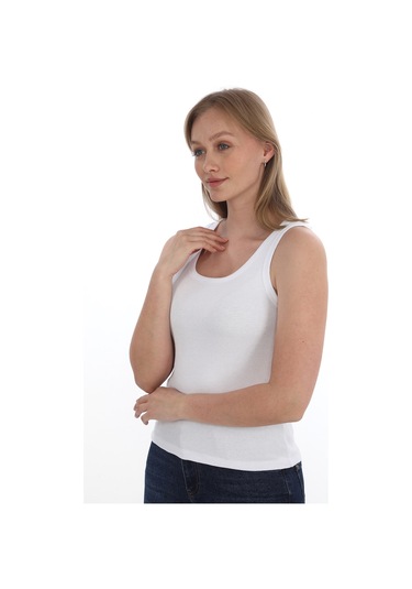 Monox Kadın Fitilli Likralı Pamuklu Askılı Atlet Beyaz