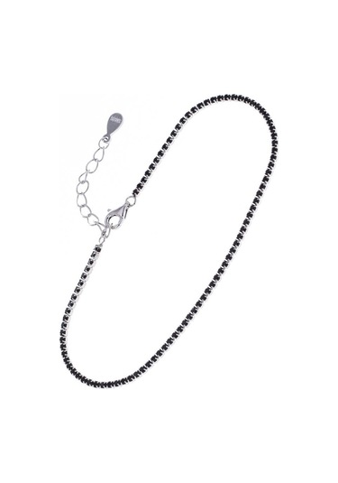 Nagiss Suyolu İnce Kare Dört Tırnak Model Siyah Zirkon Taşlı İthal 925 Ayar Gümüş Kadın Bileklik