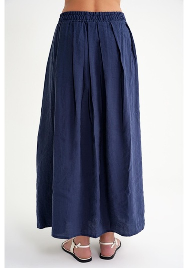 4612 Kadın Yandan Cepli Pileli Bol Etek Lacivert Lacivert