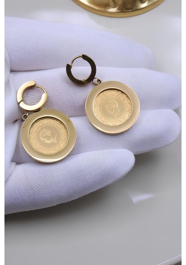 22 Ayar Çeyrek Altınlı Çelik Küpe