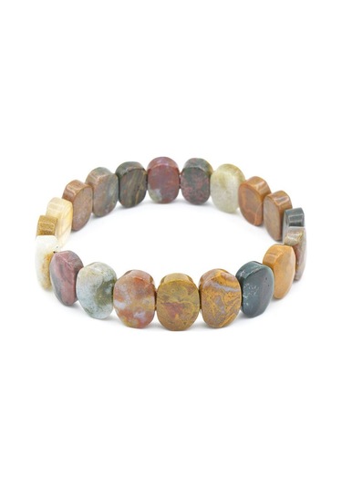 Murty99 Oval Kesim Hakiki Okyanus Jasper Taşı Bileklik Kahverengi