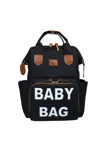 Stylo Monaco Baby Bag Anne Bebek Bakım Sırt Çantası-Beyaz Baskı Siyah