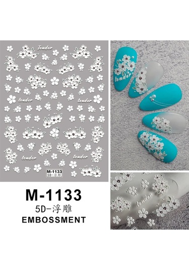 Nail Art Etiketler Çıkartmaları 5d Kabartmalı Kendinden Yapışkanlı Karikatür Çiçek Kelebek Yıldız Tırnak Çıkartmaları Beyaz İle Mavi