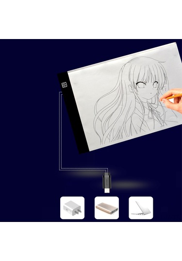 Neevoyu A4 Led Işıklı Çizim Tahtası - 3 Seviye Parlaklık, Usb Kablolu, Animasyon & Çizim İçin Eğitici Hediyelik Malzeme Çok Renkli