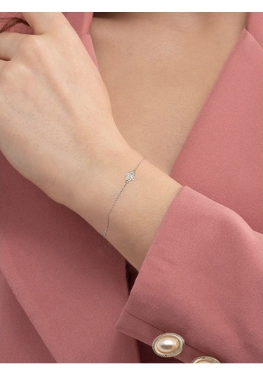 Brezza Lusso Jewelry Luck Serisi Swarovski Taşlı Minimal Yonca Kadın Gümüş Bileklik