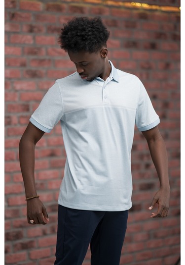 Advante Regular Fit Likralı Pano Desenli Polo Yaka T-shirt Buz Mavisi