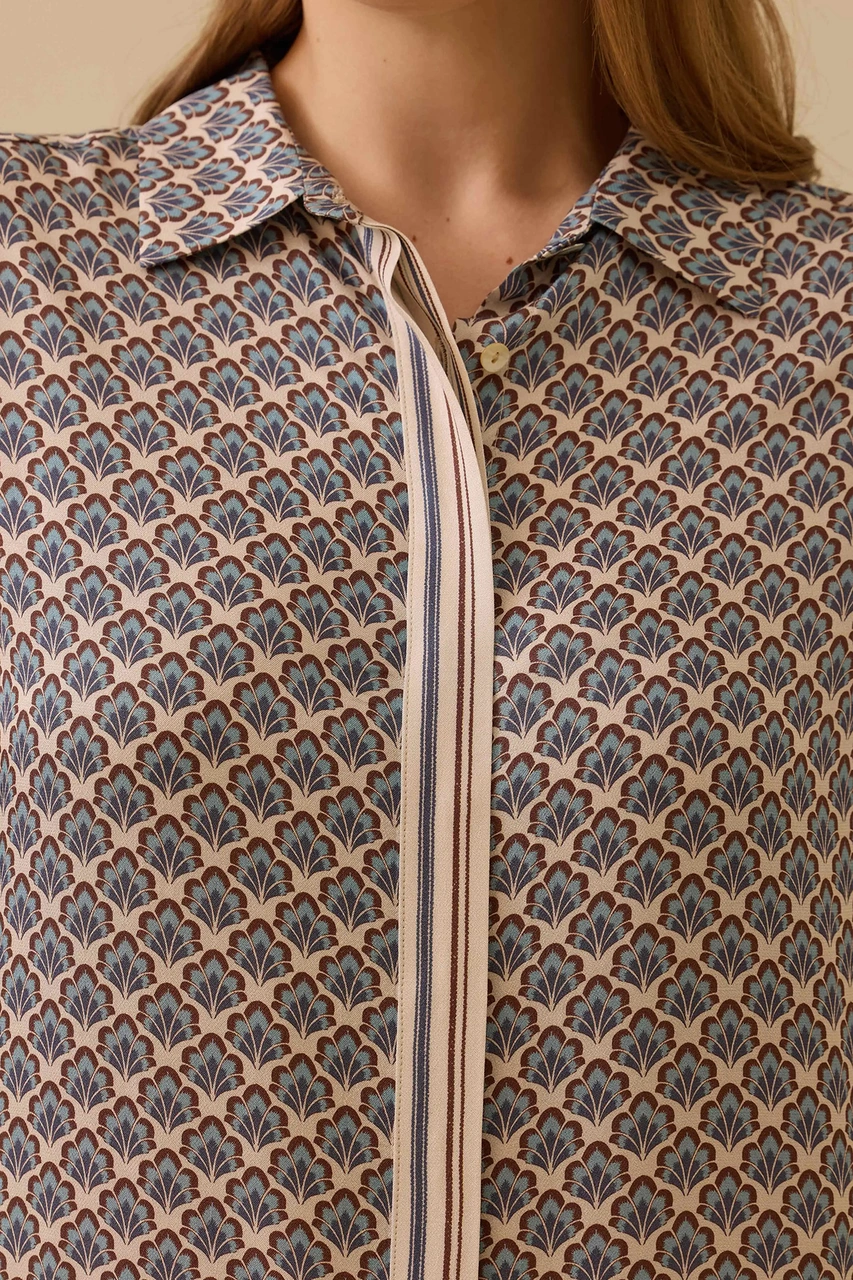 Galaxi Kadın Büyük Beden Desenli Uzun Tunik 4004 Mavi Mavi