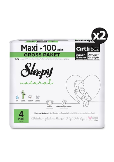 Sleepy Natural Gross Paket Bebek Bezi 4 Numara Maxi 200 Adet