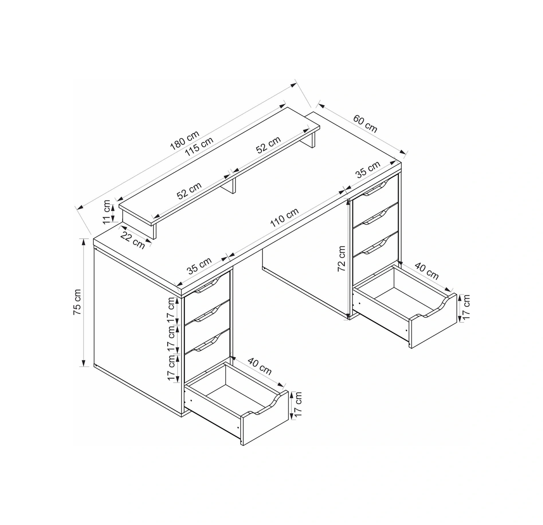 Alen 180 Cm 8 Çekmeceli Geniş Çalışma & Oyuncu Masası - Beyaz Beyaz