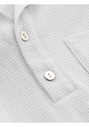 Genius Store Erkek Oversize Polo Yaka Waffle T-shirt Poloyaka-düğmeli Beyaz