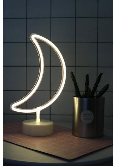 Buffer Dekoratif Pilli Ay Tasarımlı 3d Neon Led Masa Ve Gece Lambası Renkli