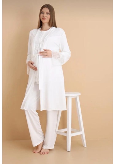 Nehir 4022 Hamile Lohusa 3'lü Pijama Sabahlık Takım