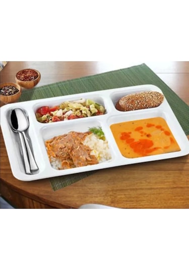 5 Adet 5 Gözlü Kırılmaz Plastik Tabldot Tabağı Beyaz Self Servis Tabildot Tabilot Tabak Beyaz
