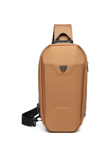 Createtech Omuz Çantası Erkek, Oxford Kumaş, Kahverengi, Hırsızlık Önleyici Bağlantılı Askı - Kj Kahverengi