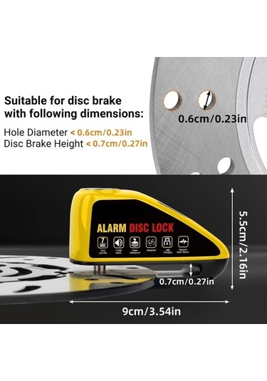 Mavi Motosiklet Disk Fren Alarm Kilidi 110db Titreşim Sensörlü, Usb Type-c Şarj, Alüminyum Alaşım, 2 Bıçaklı Anahtar