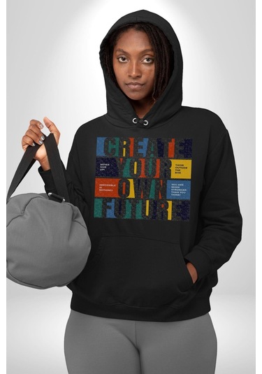 Geleçeği Seninle Planlayalım Kadın Erkek Siyah Kapüşonlu Sweatshirt Hoodie Siyah