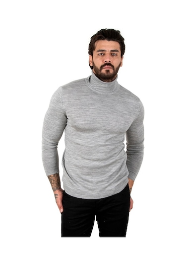 Deepsea Gri Balıkçı Yaka Gri Düz Kazak 2002292 Gri