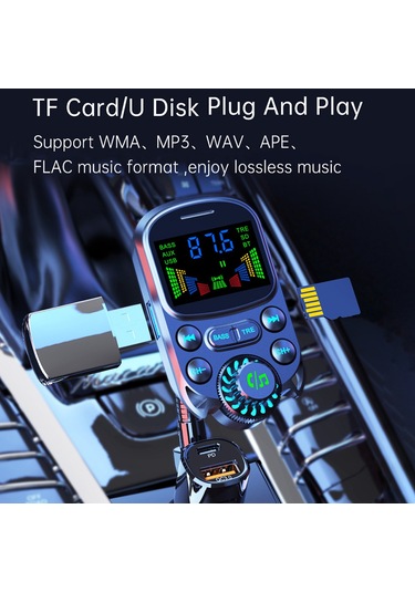 Springsun Araba Bt Mp3 Çalar Fm Verici Pd+qc3.0 Araba Şarj Adaptörü 2 İnç Oled Ekranlı Eller Serbest Arama Desteği U-disk/tf Kart