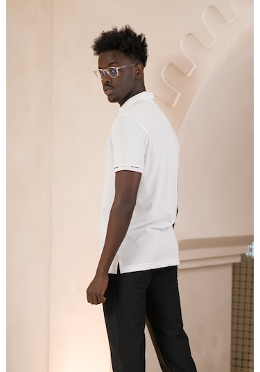 Paul Martin Regular Fit Yaka Garnili Pamuklu Polo Yaka T-shirt Beyaz