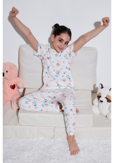 Lela % 100 Pamuk Bisiklet Yaka Kısa Kollu Kız Çocuk Pijama Takımı 6651002 Şeker Pembe