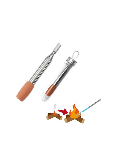 Lemestar 304 Paslanmaz Çelik Füme Borusu, Silikon Uçlu, 8 Bölümlü Katlanabilir, 50 Cm Uzunluk, Kamp, Mangal, Odun Çöpleri İçin Ateş Canlandırma Aracı Gümüş