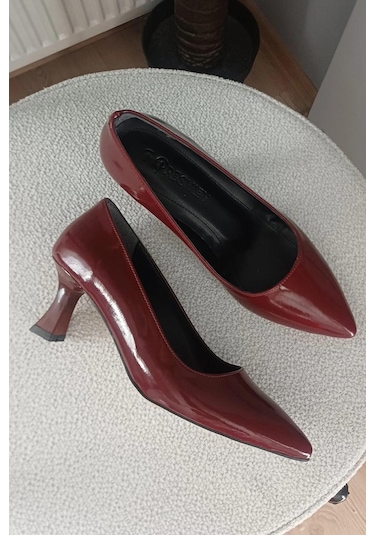 Preshley Kadın Sity Bordo Rugan 6 Cm İnce Topuklu Stiletto Bordo