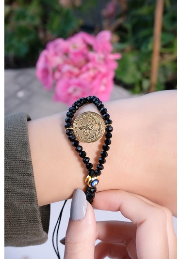 Tuğralı Safir Taşlı Bileklik Sarı Altın