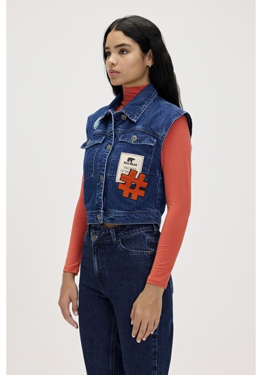 Joanne İndigo Kadın Denim Yelek Koyu Mavi