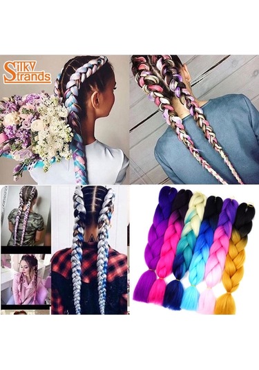 Cbtx Moda Renk Gradyan Bireysel Örgü Peruk Elyaf Büyük Örgüler, Uzunluk: 60cm 18lacivert + Gök Mavisi