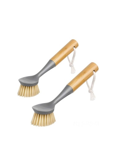 Reedark Ahşap Saplı Mutfak Temizlik Fırçası Seti 2 Adet - Sert Tüy Temizleyici, Tencere, Kase, Lavabo Ve Lavabolar İçin Uygun