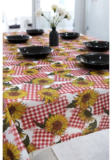 Sufre Sıvı Geçirmez Masa Örtüsü Sofra Bezi Sofra Örtüsü Piknik Örtüsü Ayçiçeği Kırmızı